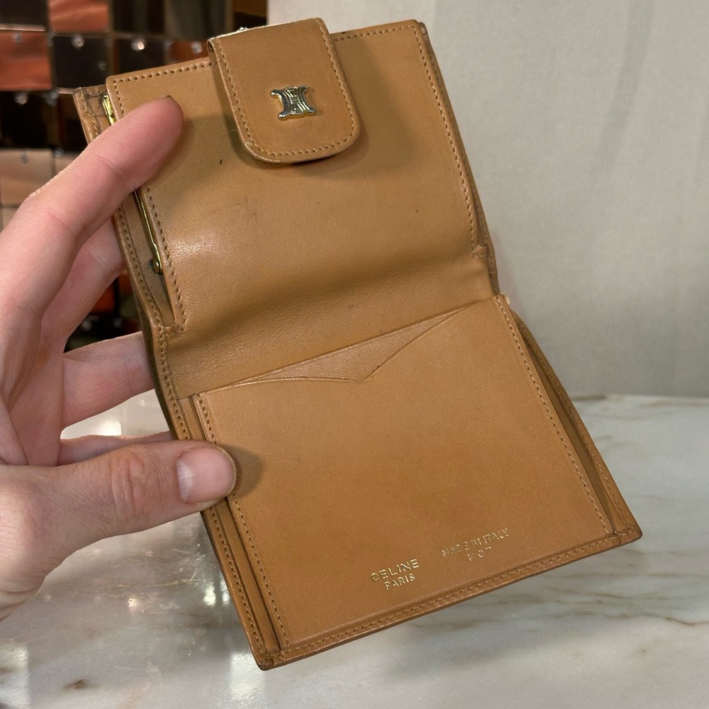 Celine Tan and Cream Wallet with Triomphe Monogram Pattern and Gold Hardware - Picture 7 of 7